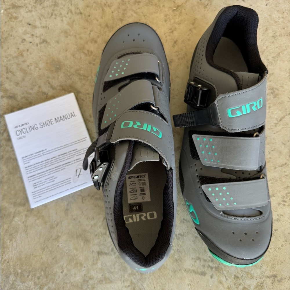 Giro Gray and Teal Athletic Cycling Shoes